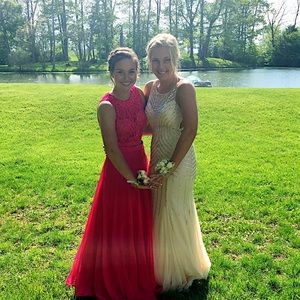 Cream colored prom dress with sequins